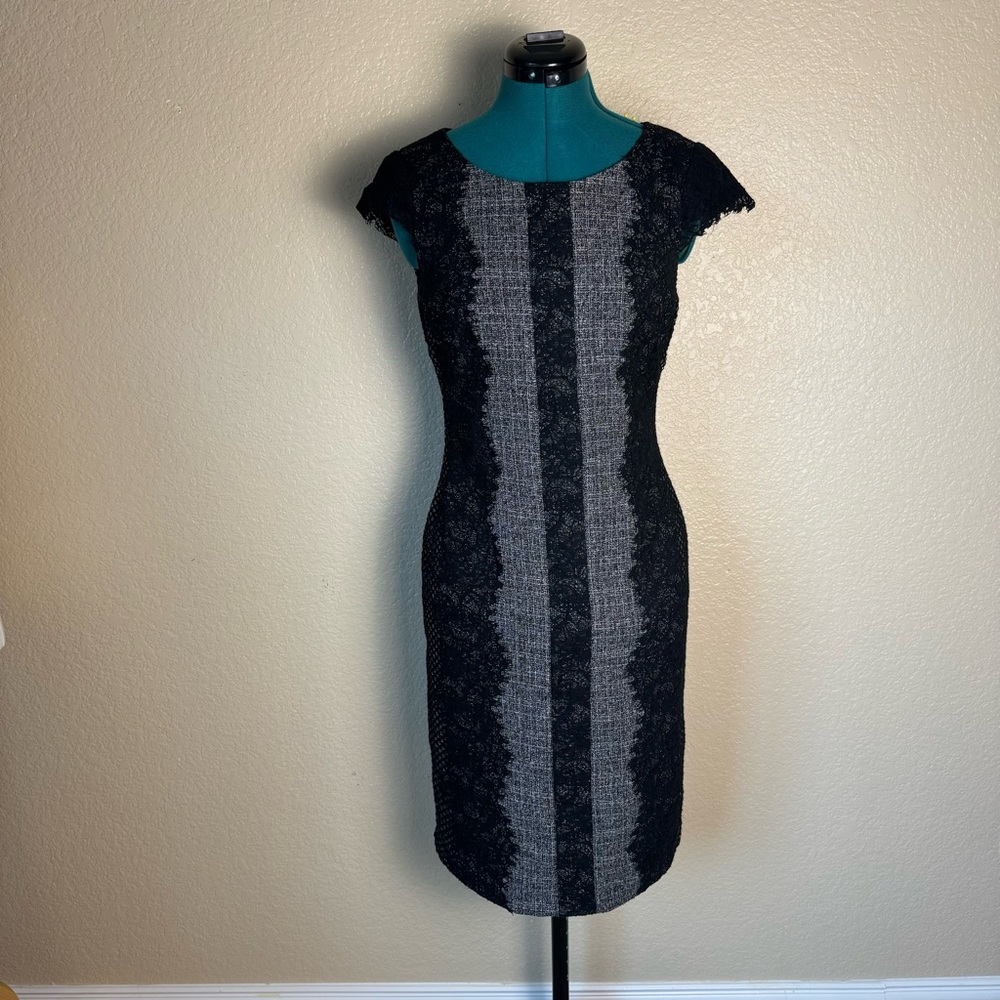 Betsey Johnson Sz 4 black lace detail fitted mini dress.  Excellent condition